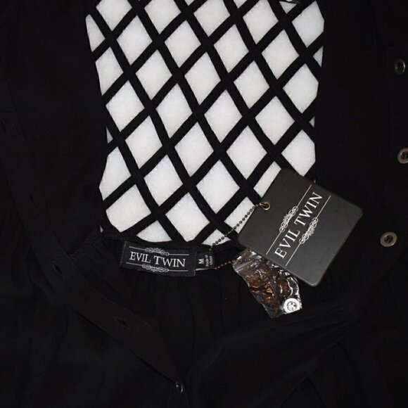 Evil Twin Cage Back Short Sleeve Babydoll Mini Dress Black Size M - Picture 5 of 9